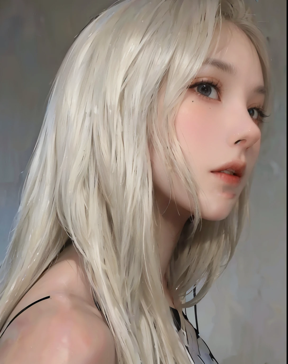 Woman with long blonde hair and a black top posing for a photo, with long white hair, flowing white hair, girl with white hair, blanco - blonde hair, with long and white hair, sol yunjoo, Pale fur, blackpink jossi portrait, Long and platinum blonde hair, silky blonde hair, long flowing white hair, silver hair flowing, long platinum hair