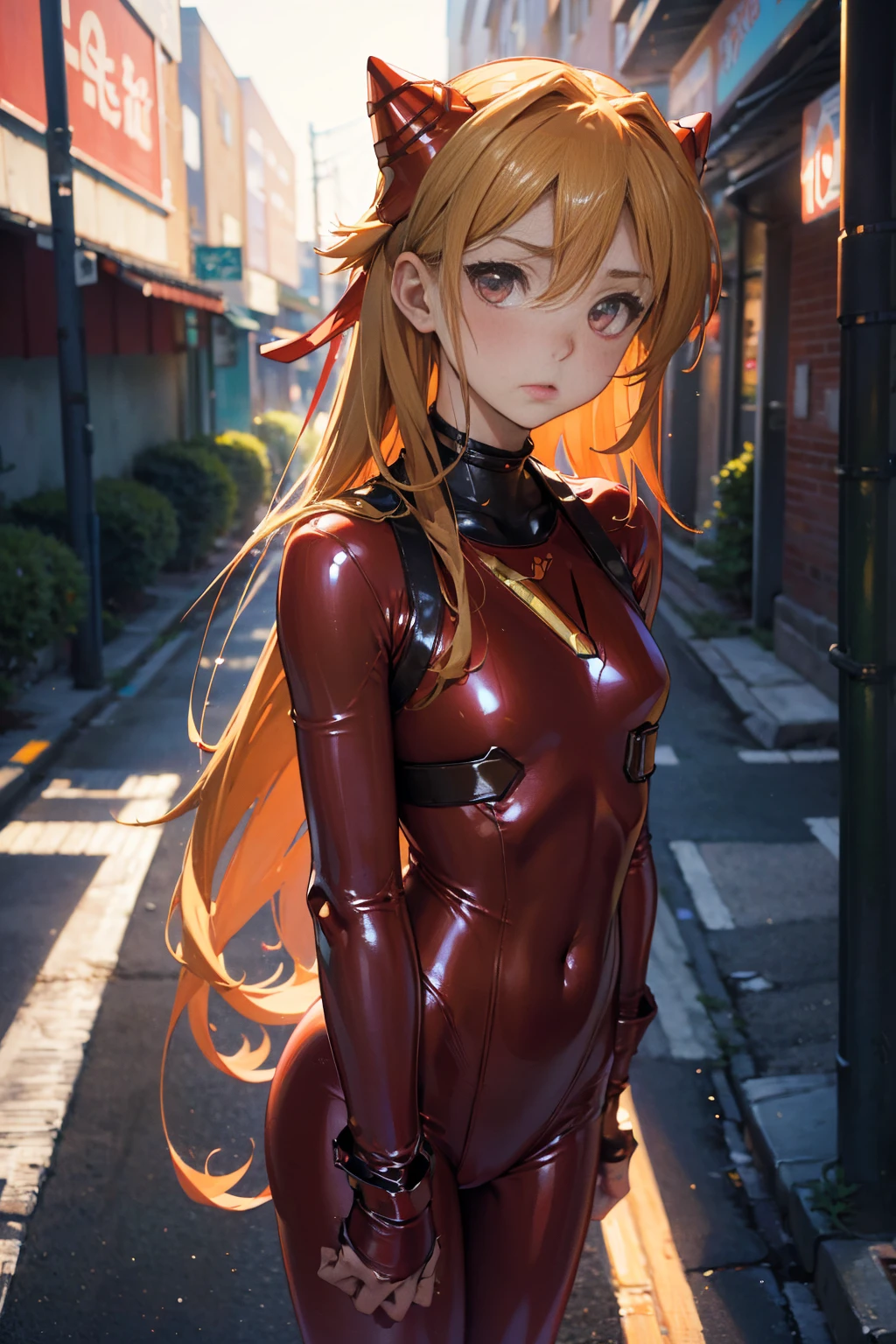Chica anime vestida de rojo y negro posando con las manos en las caderas., zenkai de cuerpo completo! Asuka suit, Asuka, Asuka suit under clothes!, Asuka langley, Asuka langley sohryu, Asuka langley souryuu, Asuka langley soryu, beautiful Asuka from evangelion, Asuka from evangelion, wallpaper asuka