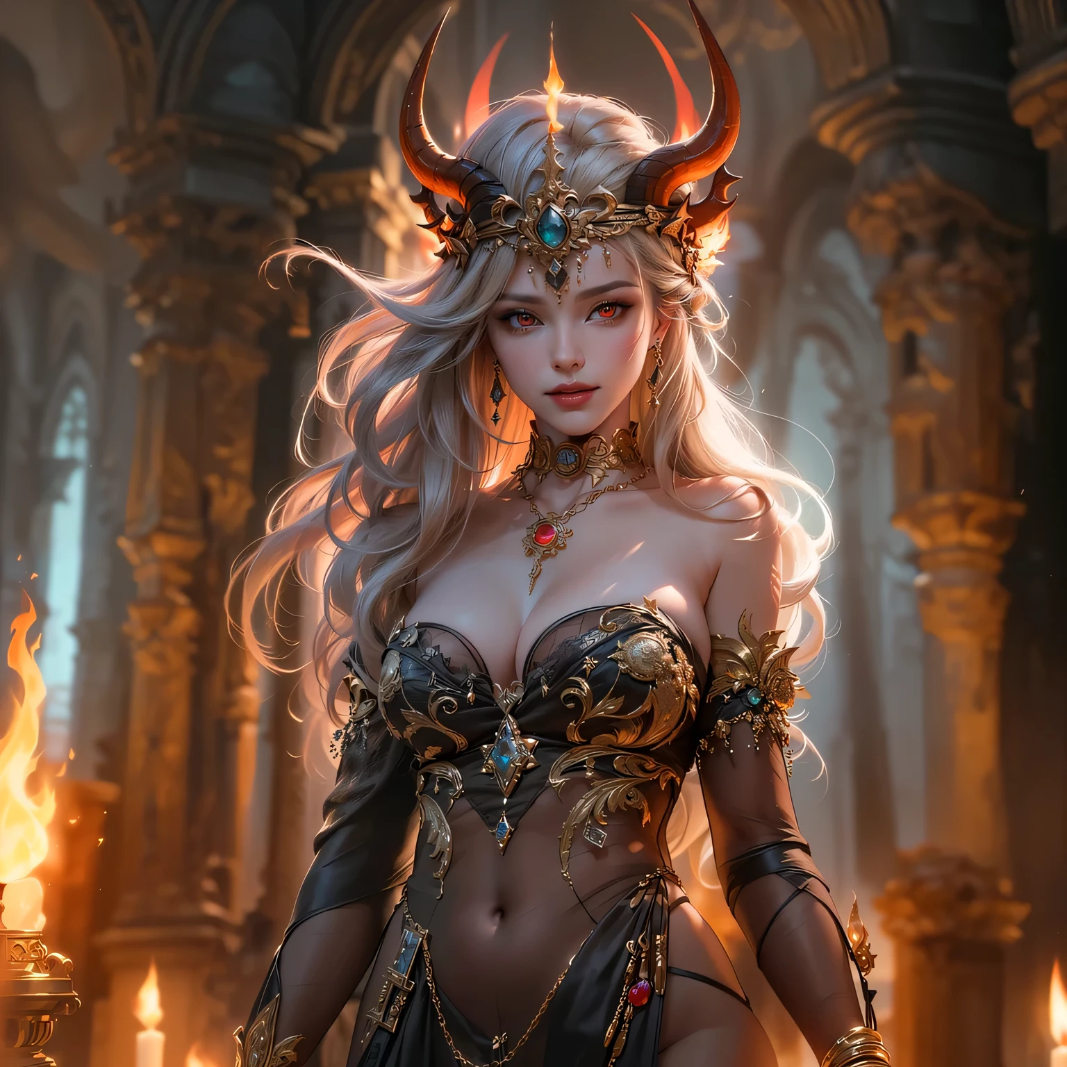 there is a woman with a very large breast and a very long hair, white horns queen demon, a beautiful fantasy empress, beautiful elegant demon queen, ((a beautiful fantasy empress)), portrait of an elf queen, beautiful and elegant elf queen, fantasy woman, goddess. extremely high detail, elf queen, succubus | medieval, an elf queen, norse goddess