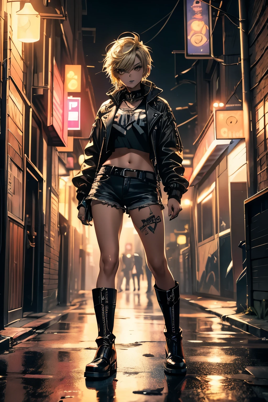 "(((masterpiece))), best quality, Ultra-fine CG unity 8k wallpaper, Depicted《Dragon Ball Z》中人造人 18 号在一座ruins城市中, permanent, Light Blonde Hair, White top and black vest, Blue Jeans, orange socks, Black shoes, Black gloves, necklace, bracelet, Destruction and chaos, smokes, fire, ruins, dust, Strong shadows, Dramatic Lighting, moody atmosphere, A similar ending, giggle"