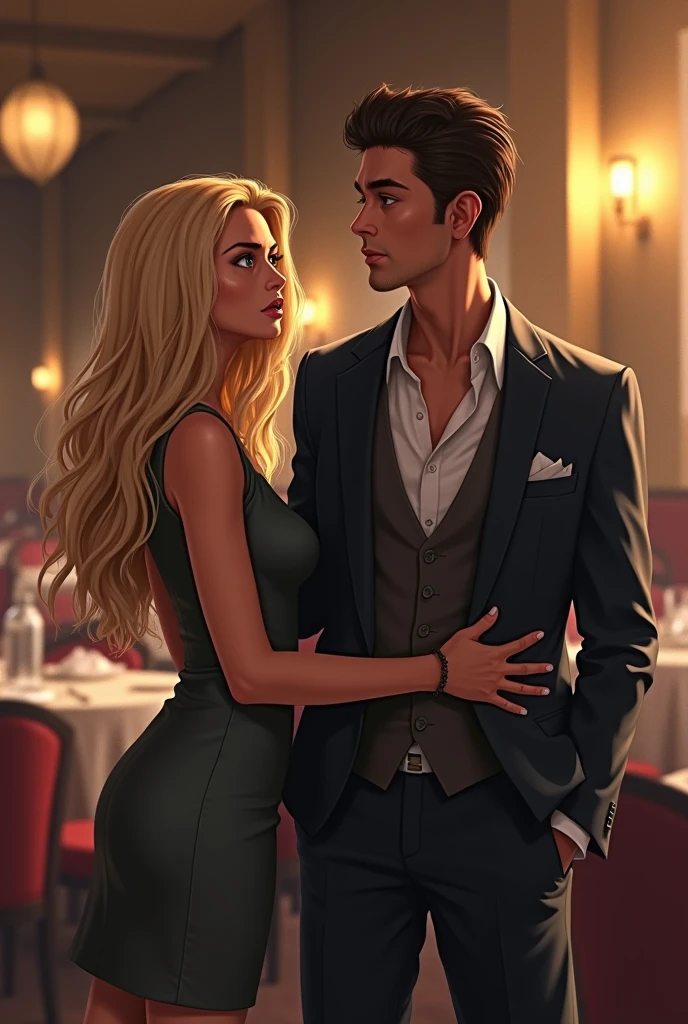 portrait of a beautiful couple having a romantic dinner, wine cellar full of food, torches on the wall, schnapps, romantic, inviting, cozy, blonde woman, painting Vladimir Volegov, 8k uhd, octane render, 4k, HDR, dynamic lighting
