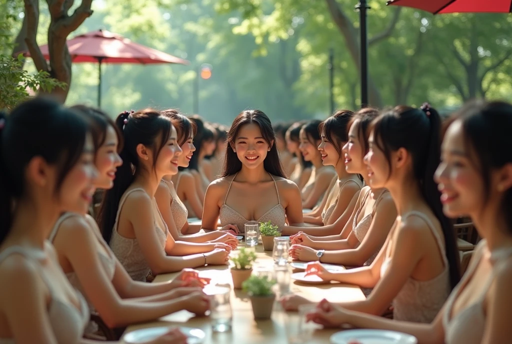(8k RAW Photo, full body photograph, sharp, natural lighting), (( (bare naked, fully nude)), 13 years old girl with (big breast) and ideal body, adorable baby face, round face, medium hair cut with pony),(serving expensive dishes, in a luxury house, crowded standing party, masquerade), (midnight), crowded dinner, BSP2, BSP, nipples, pussy