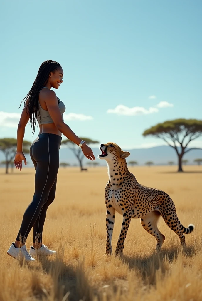 A busty sexy woman fighting a kangaroo 