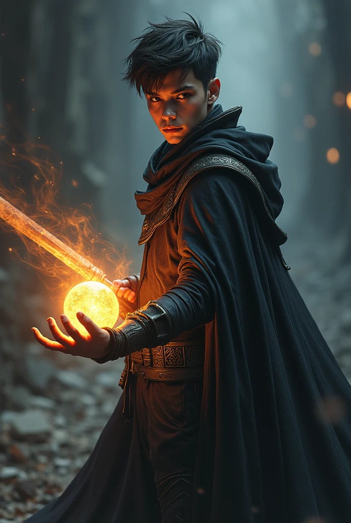 A young male teenager with a japanese ghost mask holds blue ghost fire,(blue ghost fire),cowboy_shot masterpiece, masterpiece, high quality, best quality, high details, ccurate, anatomically correct, textured skin, UHD, highres, 1080P