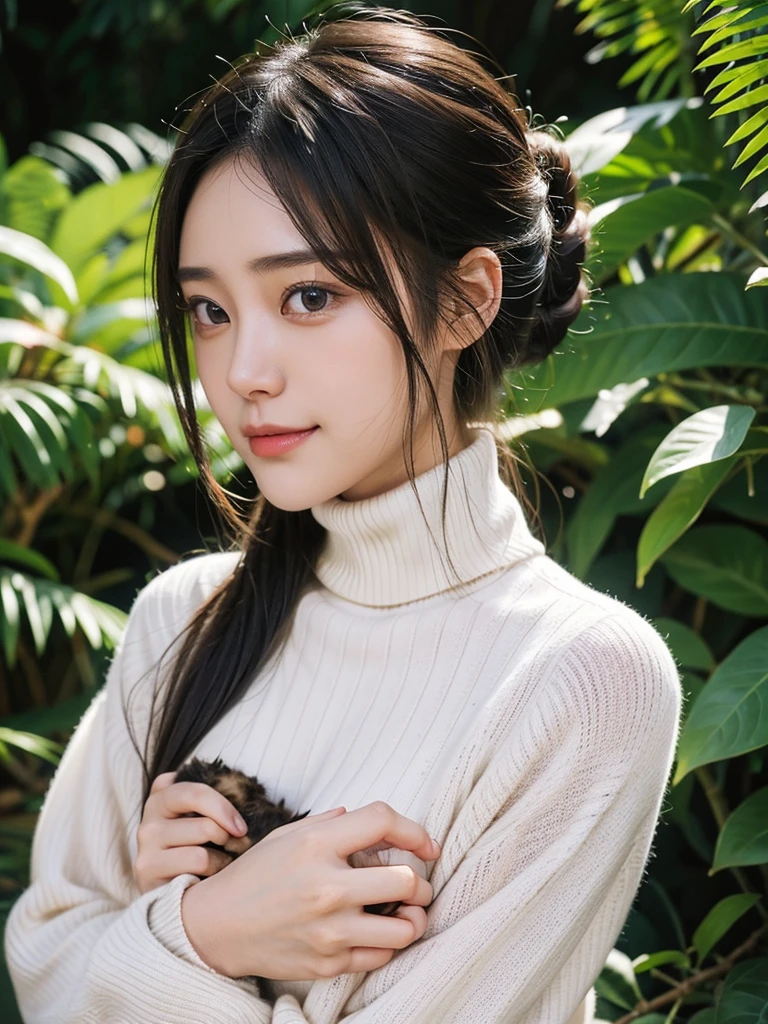 (Ink, amazing: 1.3, unified 8k wallpaper, realistic, detailed: 1.2, masterpiece, illustration), [((1 girl), upper_body, dynamic angle, world masterpiece theater: 1.2, best quality, restrained, beautiful, ghost dance sweater, long hair flowing, soft gloss: 0.8, chrysanthemum double), :( film lighting: 1.3, len_flare: 1.2, Dunhuang elements)]