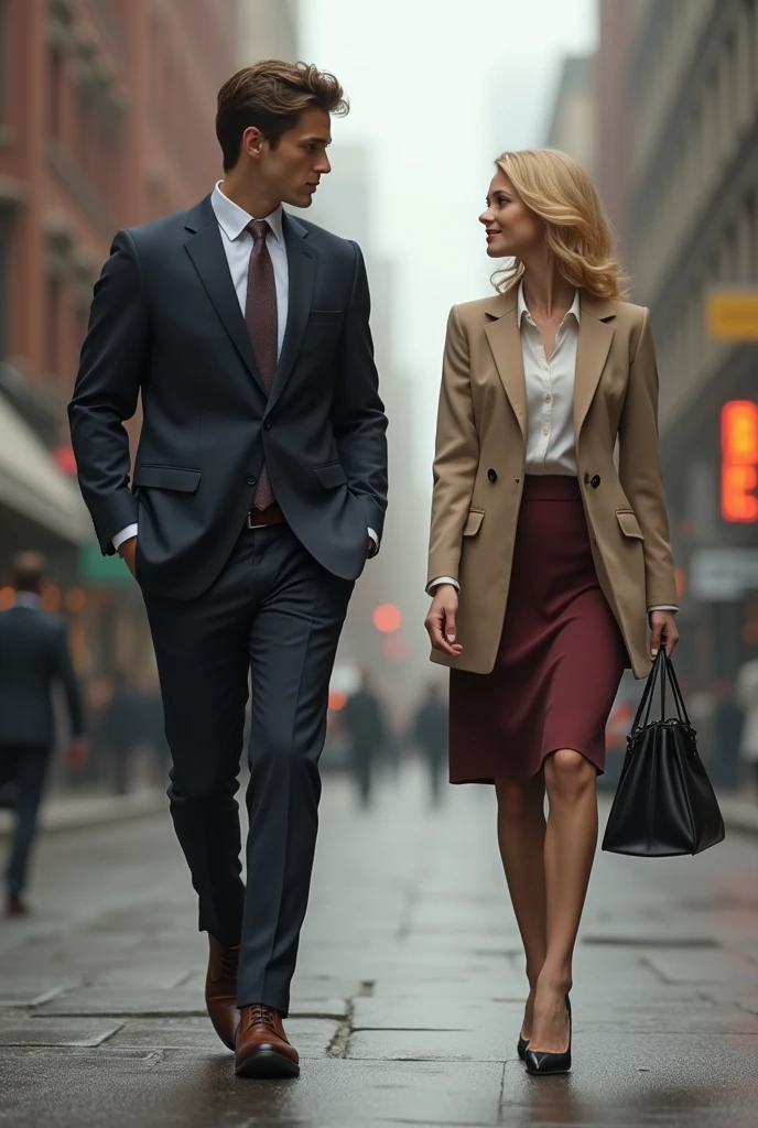 Front view, Full-body, couple is standing pose , on street , in Paris, looking Eiffel Tower, everyone nothing people, 2021 years ,(1 male and 1 female is exist), (1 male Englishman, 1 boy is 50 age old), ( blond hair, long hair, handsome face mask, panic ), English gentleman ( blue suit style, suit , vest, pants, (brown shoes)), 1man and 1 woman is couple, looking back, demo , many people striking, black smog, riot UHD, masterpiece, retina, anatomically correct, accurate, textured skin, super detail, high quality, high details,