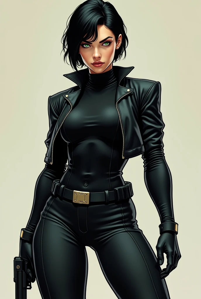(((Annie Lennox))), ((( mint and coffee ))), (scars), (((Bandaged body))), ((high collar)), (((Quorra))), (((best qualityer: 1.4))), (Unbeatable masterpiece), (hiper HD),(CG 8k hyper-realistic), (((brave face))), (((breasts big))), (((hyper feminine))), sexly girl, Tron,(black bob hair)), ((( sculptural body ))), (((1 Kizi))), Kizi cibernética de 25 anos com perfectbody,,Beautiful and well-groomed face,muscular body:1.2,solid color detailed jacket, (Head to thigh photos), Complex equipment, green dark,long pants,Tight clothes are dark,With white stars and off-white stripes,,,,,Armor Metal Electronic Parts, Poison tattoos ) INFO, Kizi, (((standing alone))), pirralha violent, (((14歳))), sexly, pose de atitude, work of art, post-apocalypse, (((manga style))), bounty hunter, violent, Manic, the way you want, slenderbody, thin but strong, perfectbody, roupa moderna, advanced technology, neon, sleeves with vertical striped pattern, neutral background, (( cowboy shot )). in the background a wall with intricate graffiti f