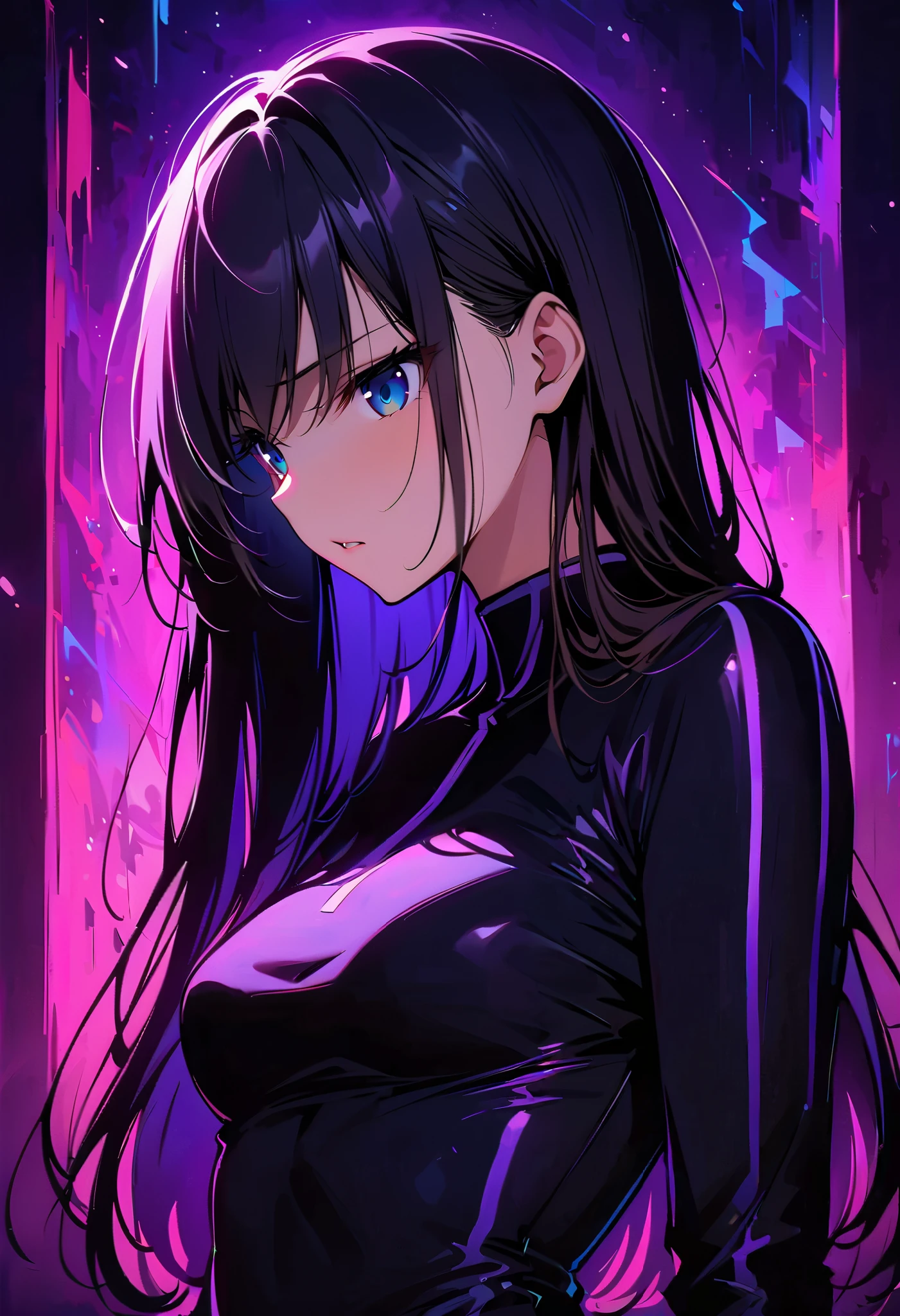 Toosaka Rin,(masterpiece, Best Quality :1.2), Black Light Art, 1 girl at home, solitary,Tight Fit衣,Chest,Tight Fit衣,Tight Fit