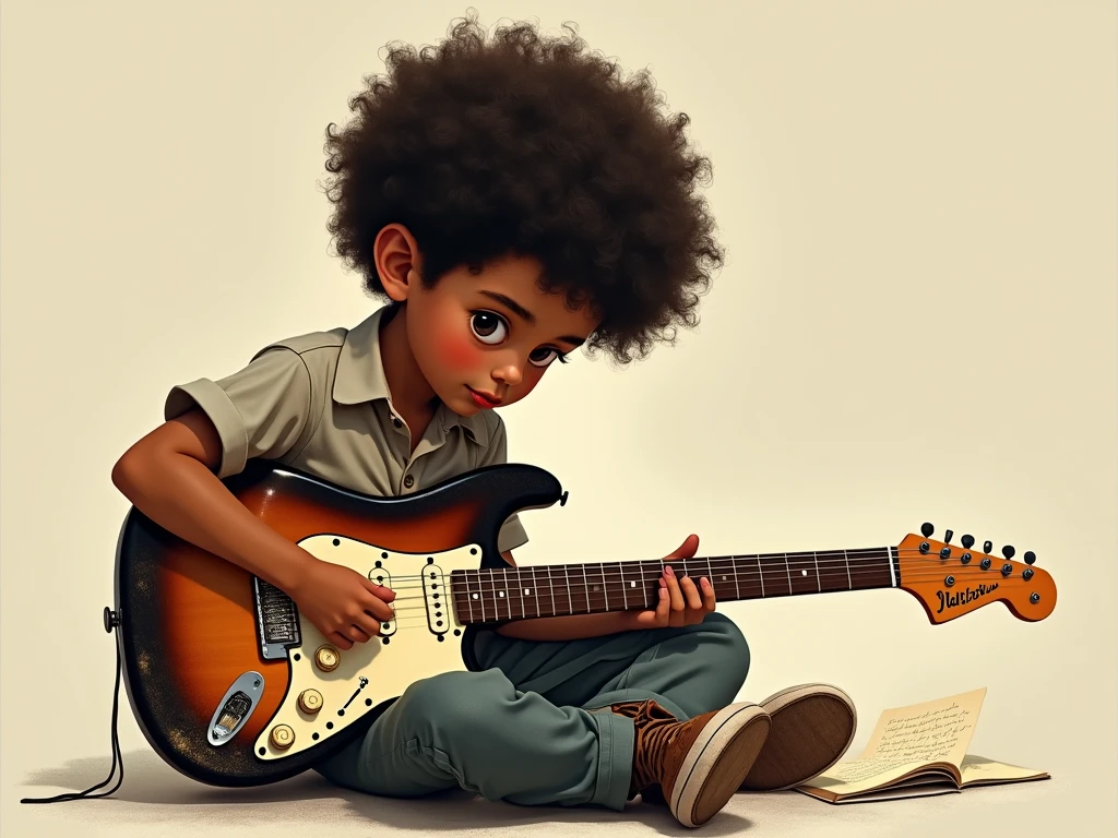 (cute black baby boy smiling with jeans and a hat playing a guitar), Munchkin ,Geometric multidimensional wall portrait, livro de arte, Tchibi,
Yang08k, Beautiful, Colouring,
Obras, of the highest quality, best quality, Arte Oficial, Beautiful and Aesthetic,