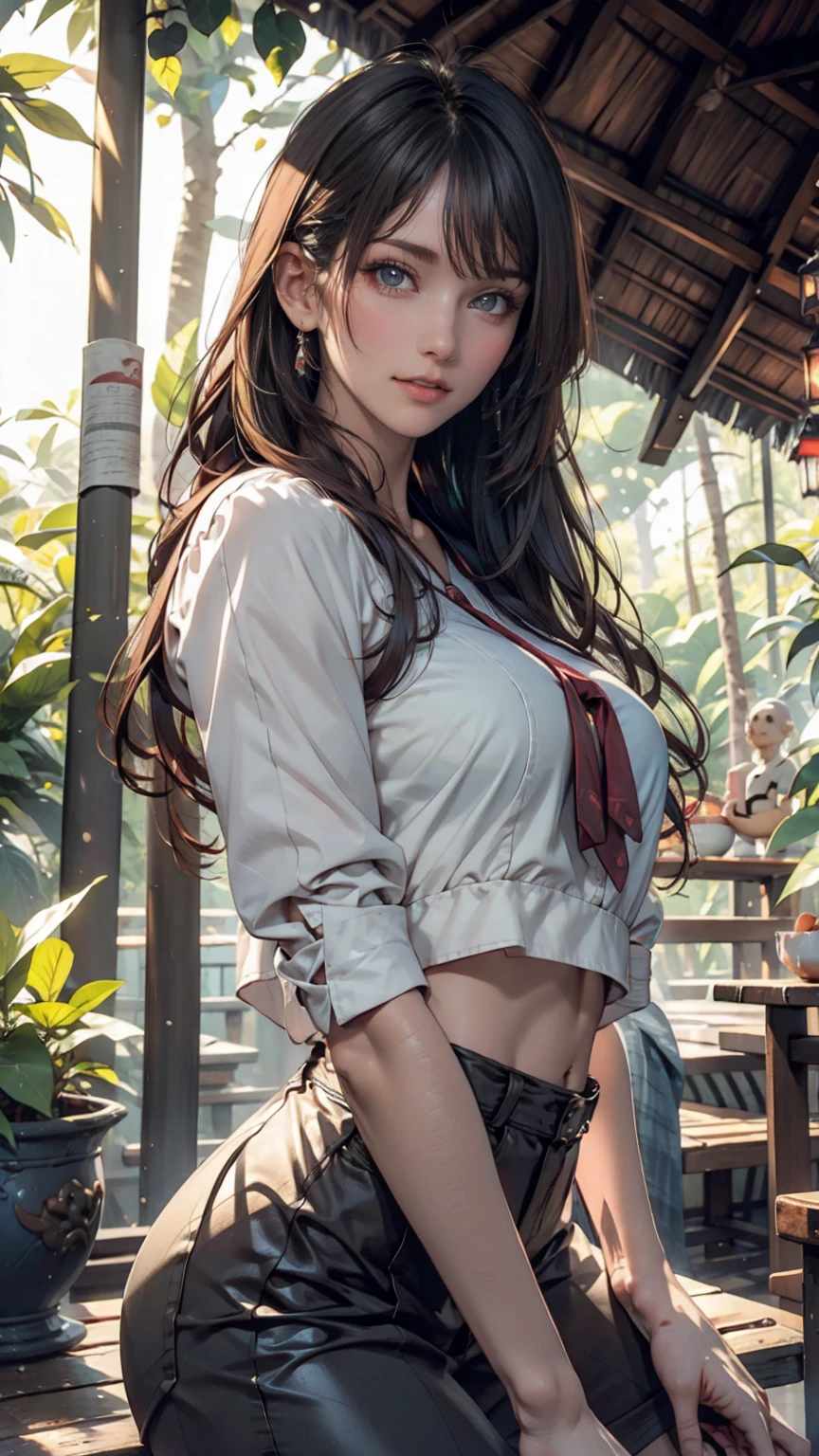 ((((Highest quality))))、(((Ultra-precision CG16K wallpaper)))、(((masterpiece)))、(((Super detailed)))、(((Extreme detail)))、((1Mature 29 year old woman:1.6))、((Very beautiful Japan face of a person))、((Urizane Face:1.8))、((Soft wavy ponytail medium hair、blunt bangs:1.6))、(Shiny Hair)、A delicately drawn beautiful face、Dark Eyes、double eyelid、High nose、Small nostrils、Small Mouth、Seductive lips、Beautiful breasts、((C cup size breasts))、Cleavage、Beautiful feet、eight-headed body、Perfect proportions、Perfect Anatomy、Perfect composition、Beautiful detailed shading、Beautiful, natural lighting、Beautiful detail glow、Depth of written boundary、(((High chroma)))、(((Real:1.9)))、((vivid:1.5))、((Beautiful Skin))、((Skin Texture))、((Realな皮膚感))、(((Cowboy Shot:1.6)))、((front view、shoot from front、front low angle:1.6))、(((smile:1.6)))、((The woman is looking at this、looking at viewer:1.6))、Bright daylight、Natural light、(((Promenade、Woodland:1.5)))、(Fashion model standing pose:1.6)、(((White collared blouse&Red low rise dolphin shorts:1.6)))、((Scrunchie Ribbon、necklace、Wearing earrings:1.5))、((Knee socks clothing:1.4))、