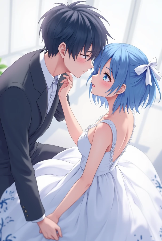 {{single picture}},(masutepiece, Best Quality, hight resolution, nffsw, Perfect Pixel, depth of fields, 4K), , Perfect body, , , sex, (black short hair boy:1.8), boy on top, rem, roswaal mansion maid uniform, maid headdress,
, blush, , nsfw,(ecstasy:1.3) ,(slut:1.2),(vulgarity:1.3),(fucked silly:1.1),(steam:1.1),(wet:0.8),(trembling:0.8),(tears:0.7) ,(drooling:0.6),(sweat:0.8), wince,(orgasm:1.5), (French kiss:1.8), tongue, nipples, (hetero:2), large boob, bed room,
