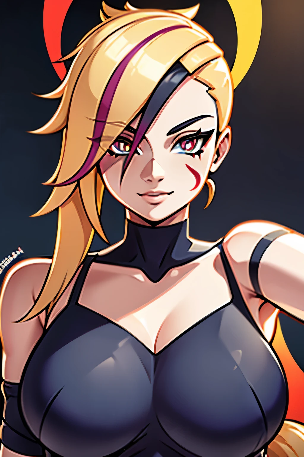 Tsunade, Goth tattoos, goth make-up, dark room, natural breasts,