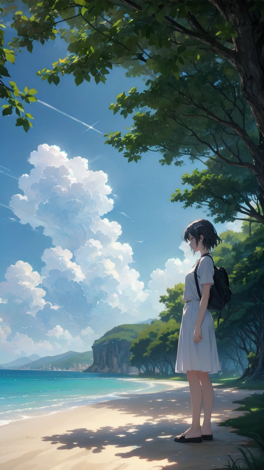 summer, Makoto Shinkai&#39; Concept Art, Tumbler,  Magical Realism ,  beautiful anime scene , Beautiful sky. by Makoto Shinkai, ( ( Makoto Shinkai ) ),  anime background by Shitaoアート,  anime background by Shitao, Makoto Shinkai&#39; style , Anime movie background,  Galaxy Express, , I'm not a human. --v6