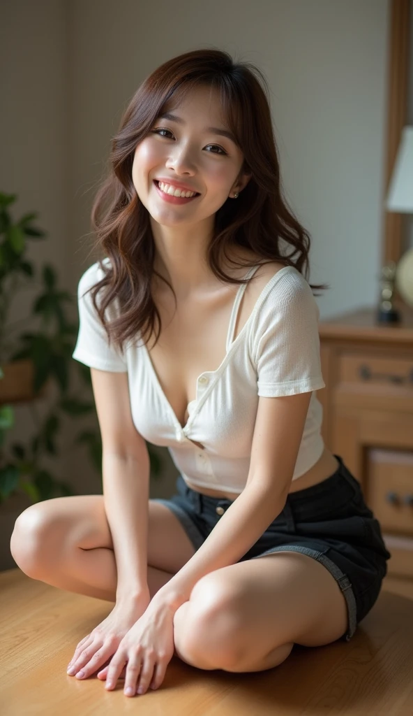 highest resolution, 4K, masterpiece: 1.3), japanese mature, sexy: 1.1, fine eyes, slender body shape, realistic teeth, double eyelid, whole body, highest quality, be familiar with, At the cafe, Feminine fashion