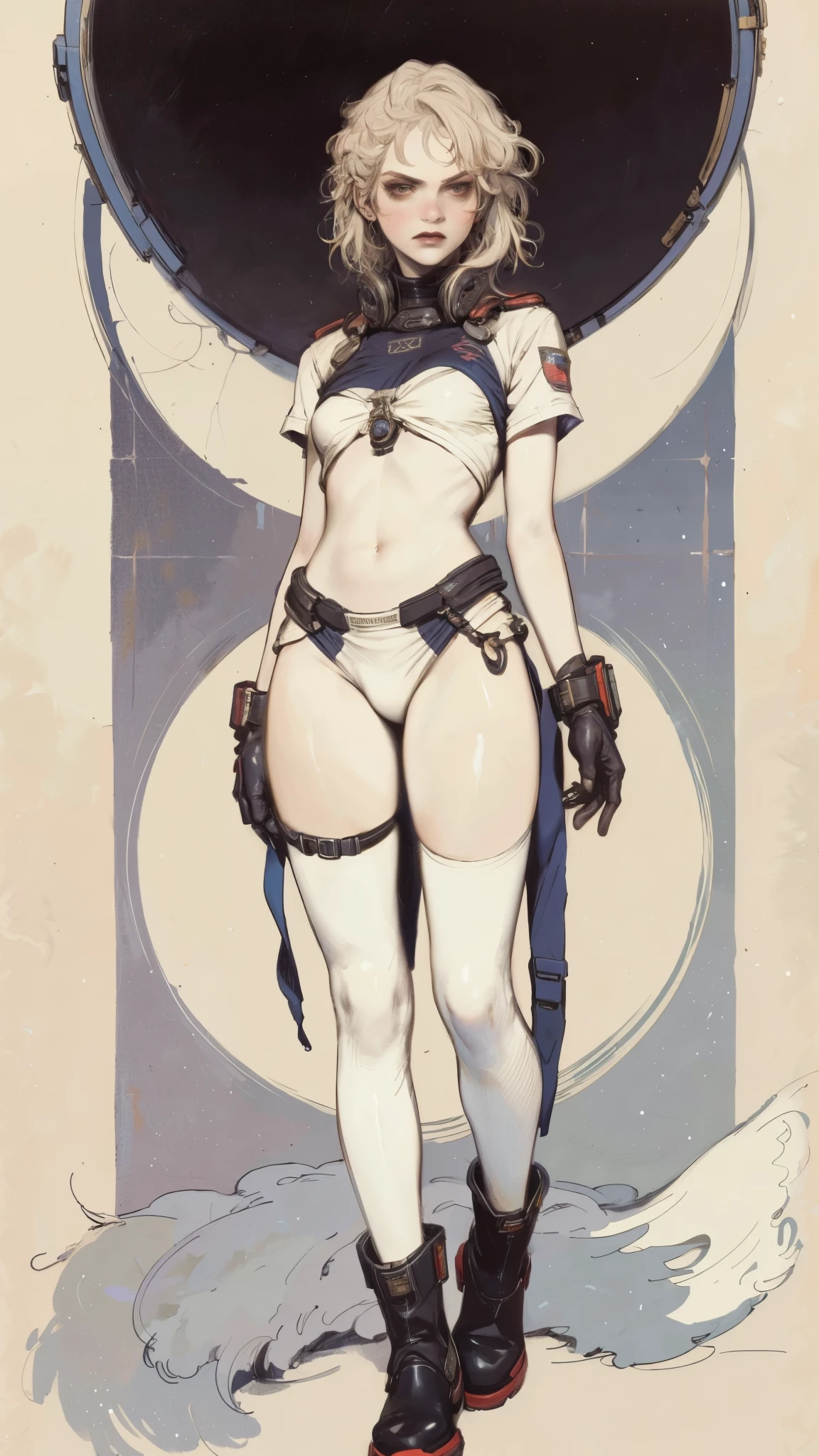 Bigboobs,cropped shoulders,knee length socks,Stand up,egyption,Exotic clothing,Bandages,Bind with a bandage,shackle,Barefoot