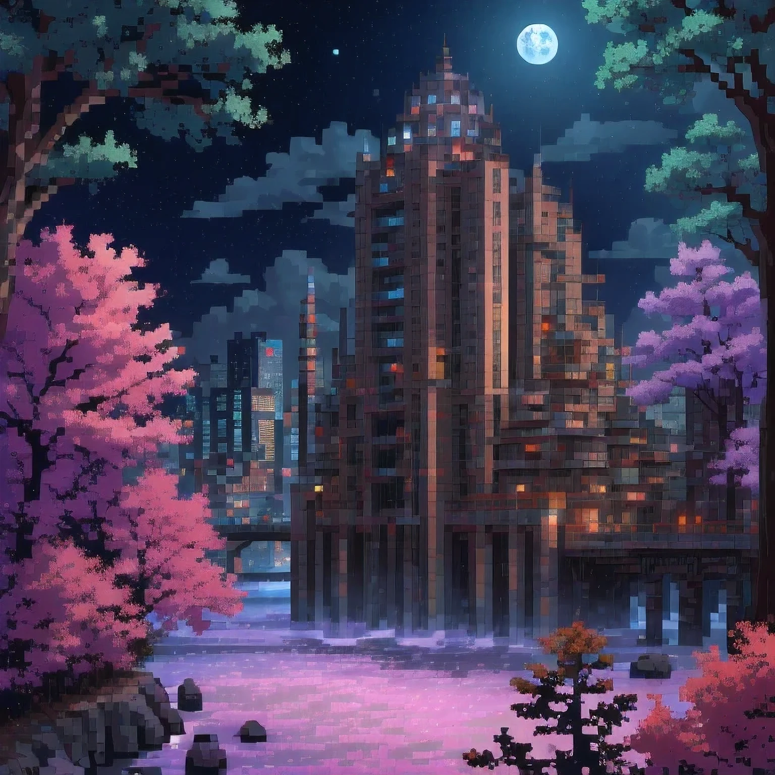 ((紫粉 City : 1.5)), (masterpiece), ( is the best quality: 1.0), ( Ultra High Resolution : 1.0), Detailed illustrations, Detailed Scenery , vibrant colors 紫粉 walking through the city, 8 K, night, Moon Clouds , ((magic, beautiful , Trees: 1.4 )), (( is the best quality, vibrant , 32 k Clear Lighting Effects )).
