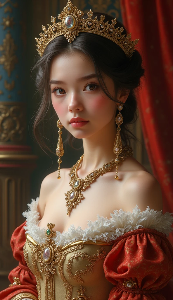 Can you create a half-wolf half-human girl in the clothes of an empress