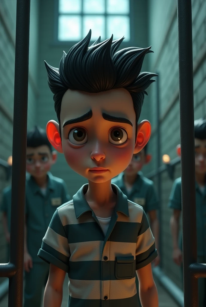 A 3d cartoon prisoner on death row in american prison, with orange  clothes uniform