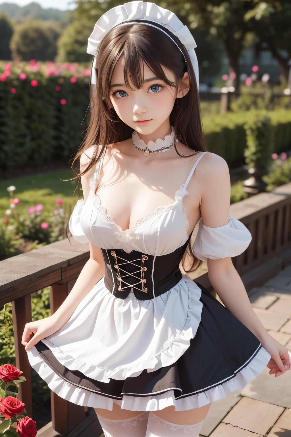 1girl,ass pov,nsfw,maid Cafe, Anime Cosplay-style ,Realistic,Realistic Cookie Maid Princess, Red maid outfit,(((Azur Lane,howe))),13years old, (Japanese girl),Sales Smile:1.5,, (Skin Dentition), open mouth:1.4,Realistic, Highest quality, photoRealistic, masterpiece, 8K, High resolution, Detailed beautiful clear face, (large breasts),Chair,Sitting with Knees Up on, (spread legs:1.5), Bust Shot, Full Face, (Professional Lighting), (Particles of light, Lens flare, Glowing particles:0.6), (), View from above,Maid hairstyle,  Detailed and realistic Cookie Maid Princess,Layered,Natural Makeup,,Detailed,shining eyes:1.5,Ultra-detailed design,Cosplay Shop,Maid uniform specialty store,Shooting from directly below:1.8,Low - Angle,maid hair ornaments,Ultra-Realistic Backgrounds,A glowing whole face:1.4,looking at the camera,Azur Lane