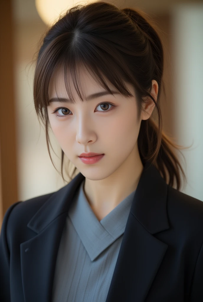 (Close-up:1.4)、(RAW Photos:1.2)、(Photorealistic:1.4)、(masterpiece:1.3)、(Highest quality:1.4)、(Beautiful woman with perfect body:1.4)、A woman stands in front of a group of robots、Beautiful android woman、Beautiful female soldier、Wearing a suit、Complex combat uniform、Beautiful young Japanese woman、Highly detailed face and skin texture、Small, large eyes、double eyelid、Cute Face、(Short Bob:1.2)、(Big Breasts)、(Full Body Shot)、Cowboy Shot、(Angry expression:1.2)、Storm and epic war scenes、Cyberpunk Scene、night、illumination、Plug Suit、Damage to combat uniforms、