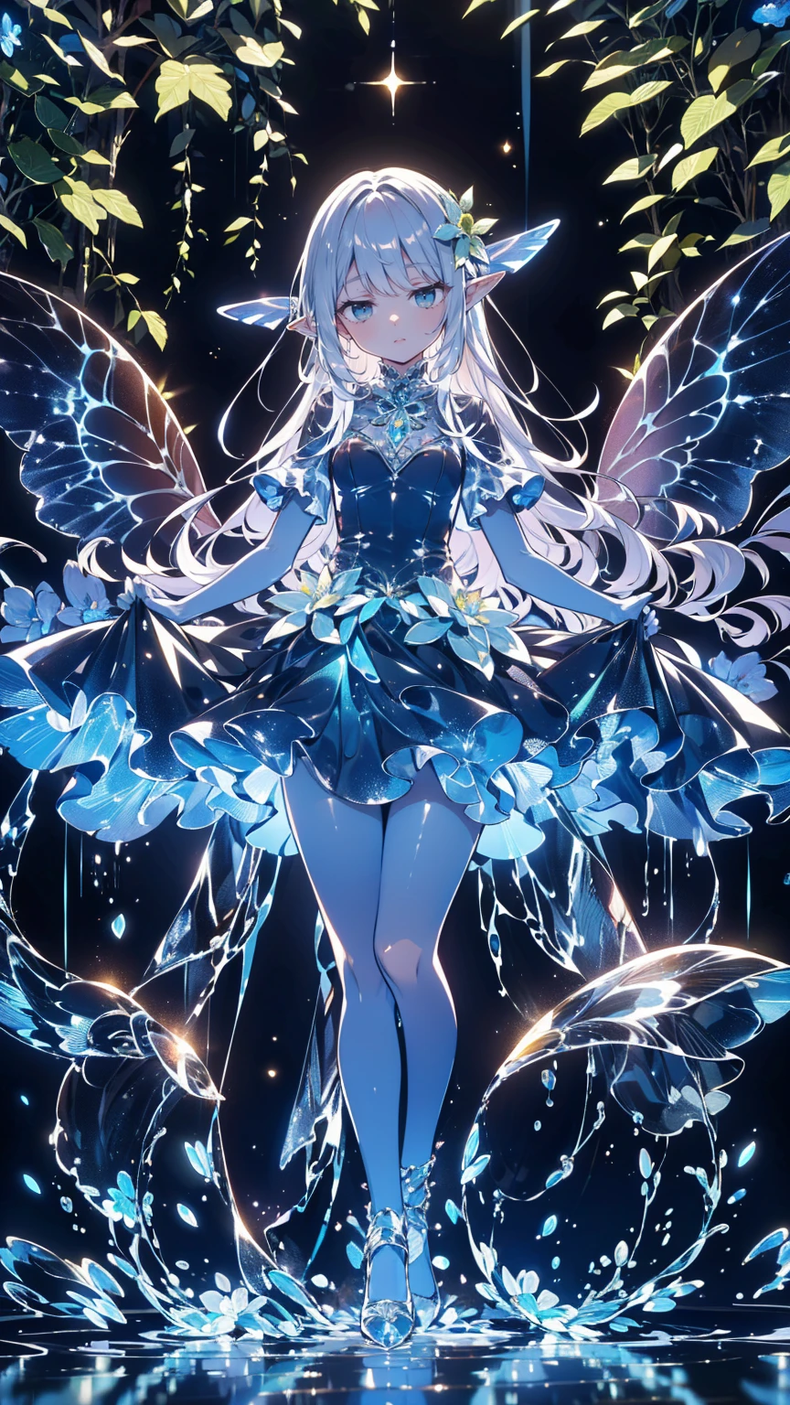 (best quality, masterpiece, colorful, highest detailed) (anime), 1girl wearing a dress made of fractals surrounded by a magical swirling aura