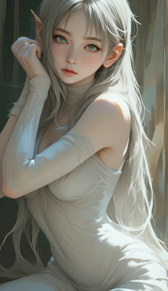  blond woman、 is shaved with gray hair , whole body, Pale Gothic Beauty,  perfect white haired girl , Long white hair,  very beautiful elf top model , Pointy Ears、青 white skin,  Has long gray hair  , Pale Hair,  white skin, 青 white skin!!, very 青 white skin, extremely 青 white skin,  very beautiful gothic top model