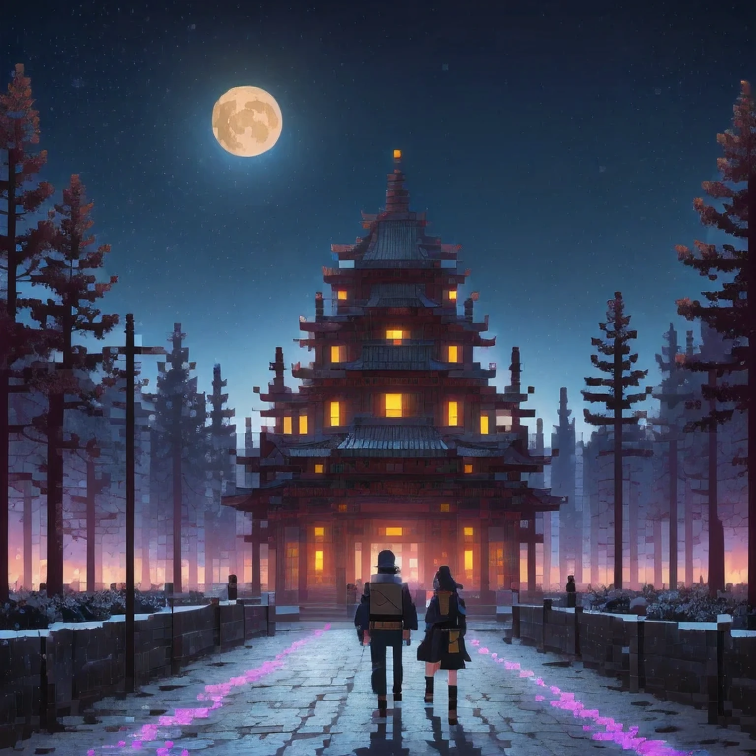 ((紫粉 City : 1.5)), (masterpiece), ( is the best quality: 1.0), ( Ultra High Resolution : 1.0), Detailed illustrations, Detailed Scenery , vibrant colors 紫粉 walking through the city, 8 K, night, Moon Clouds , ((magic, beautiful , Trees: 1.4 )), (( is the best quality, vibrant , 32 k Clear Lighting Effects )).
