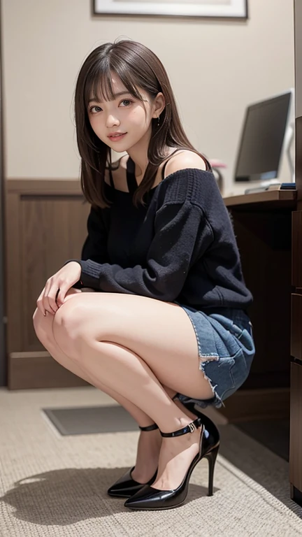 (highest quality, 4K, 8k, High resolution, masterpiece: 1.2), Very detailed, (Realistic, Realistic, Realistic: 1.37), Rooftop of a building, Beautiful woman, Pee, squat, Skyscraper.