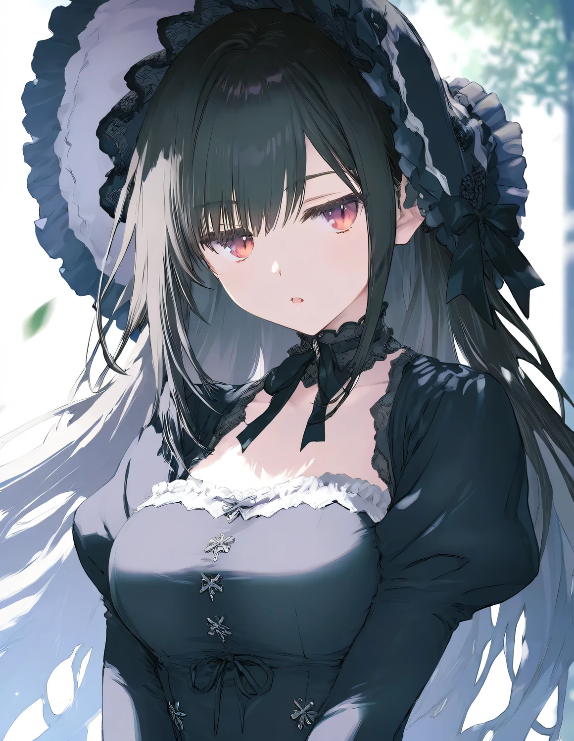 full body, bloody axe, Stained with blood spattered at close range, Blood stains left after the splash, sickly, black dress, face veil, mansion, hall, absurdres, RAW photo, extremely delicate and beautiful, masterpiece, Best Quality, ultra high resolution, 32k, hyperrealistic, ultra-detailed description, pale skin, 20 years old, detailed beautiful face and eyes, tearful mole, earring, Colossal tits, short medium wavy hair, 