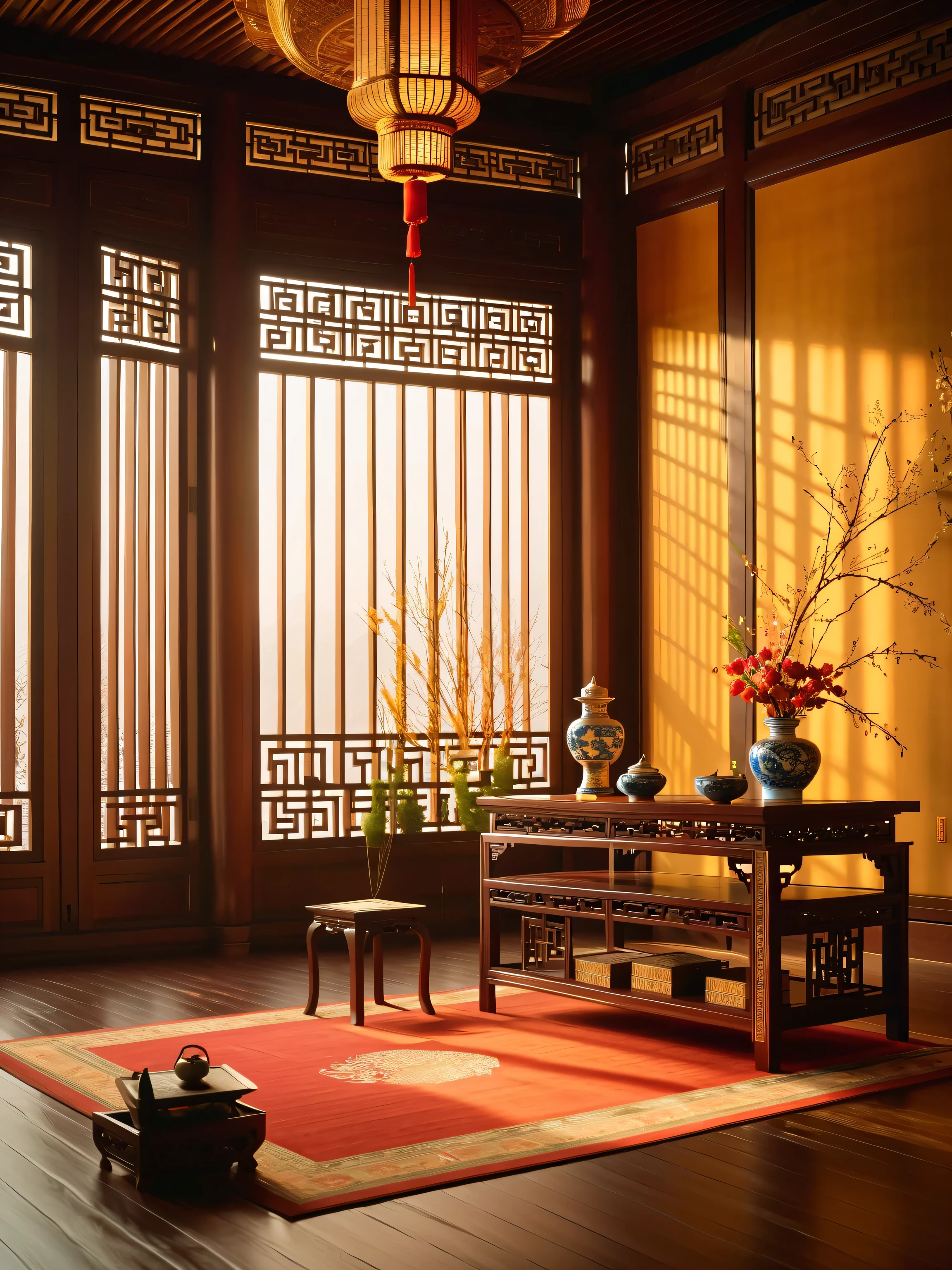 Extremely long-distance lens, Reality, Photographed by DJI, illustration, UHD, masterpiece, accurate, anatomically correct, NO HUMAN BEING in the picture , realistic , cinema style , super detail, 8k
Here’s a prompt to generate a beautiful and evocative image based on Li Qingzhao's poem "On the Phoenix Tower, Remembering the Flute" without any characters:
"Create a serene and intimate scene that captures the essence of the poem. Illustrate a softly lit, elegant room filled with exquisite details that reflect an ancient Chinese aesthetic. In the center, place a beautifully crafted gold incense burner, wisps of fragrant smoke curling upward, creating an ethereal atmosphere.
In the background, depict delicate silk curtains gently billowing in a subtle breeze, allowing warm sunlight to filter through and cast soft shadows on the polished wooden floor. A low table, adorned with fine porcelain, holds an ornate jewelry box slightly ajar, with hints of sparkling decorations spilling out.
In one corner, feature a traditional bamboo flute resting against the wall, symbolizing nostalgia and the echoes of past melodies. Surround the scene with touches of nature—perhaps a vase filled with fresh flowers, their colors vibrant against the muted tones of the room.
The overall ambiance should evoke a feeling of tranquility, warmth, and a bittersweet longing, inviting viewers to immerse themselves in the timeless beauty of this poetic moment."
Copy
Regenerate