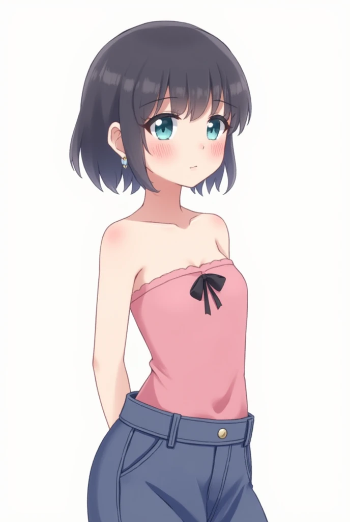Two 10-year-old Japanese elementary school girls, 125
cm tall and small titsed, (Flat chest), are walking to school wearing Baby blue micro mini skirt, Baby blue tank tops, (navel-baring), and carrying school bags,