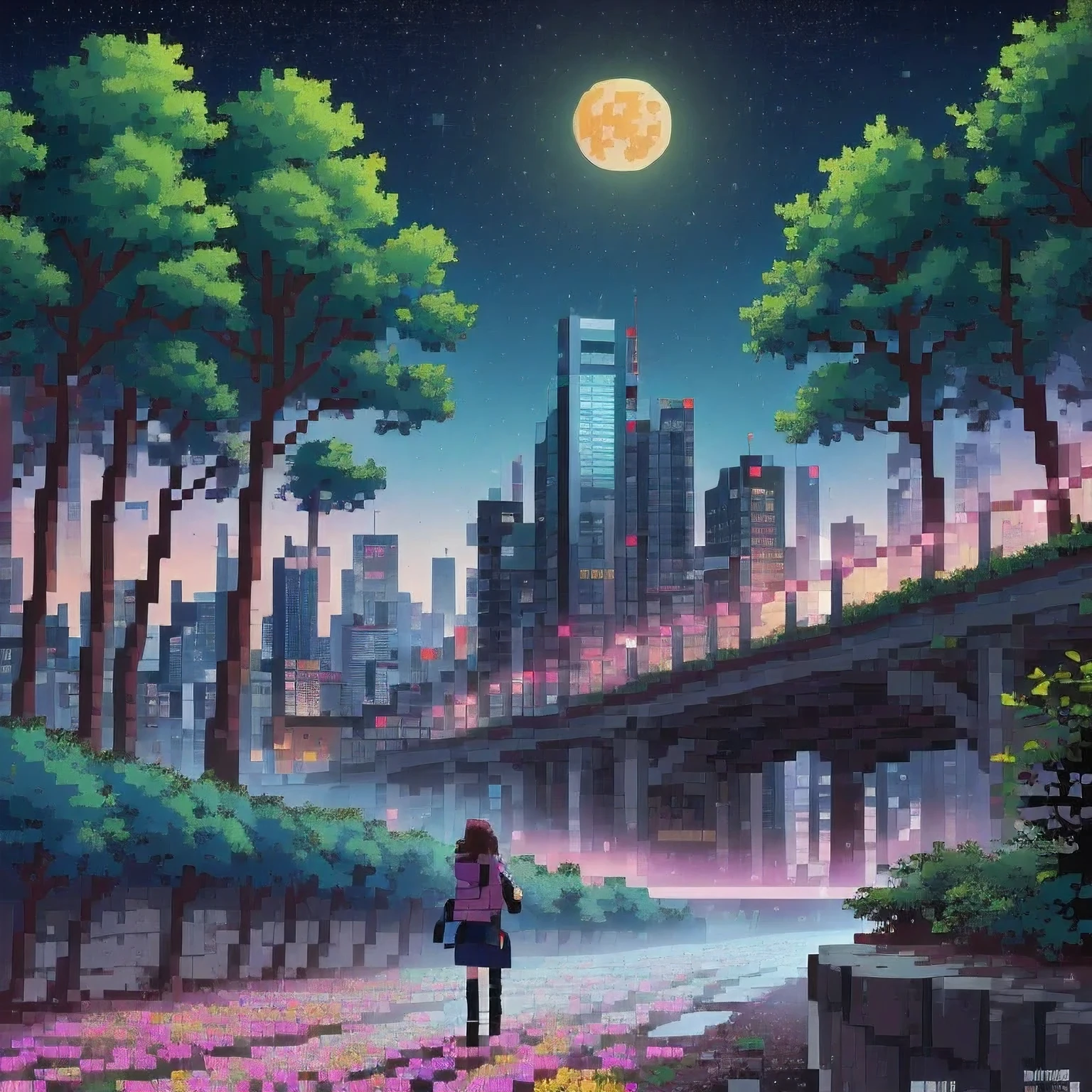 ((紫粉 City : 1.5)), (masterpiece), ( is the best quality: 1.0), ( Ultra High Resolution : 1.0), Detailed illustrations, Detailed Scenery , vibrant colors 紫粉 walking through the city, 8 K, night, Moon Clouds , ((magic, beautiful , Trees: 1.4 )), (( is the best quality, vibrant , 32 k Clear Lighting Effects )).
