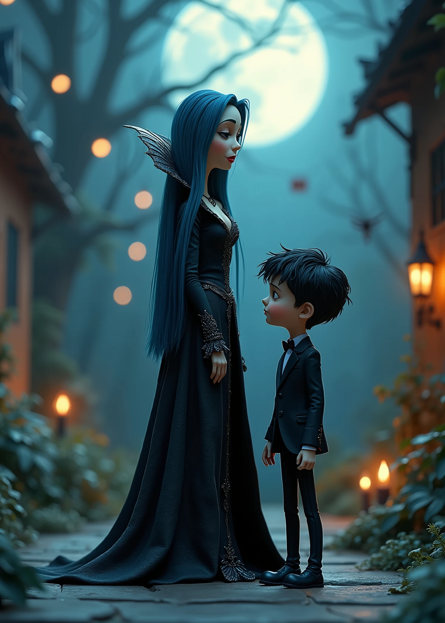 image wax figures in isolated horror scenes melting with intense heat, high temperature, realistic 3d style image art in tim burton style, image reference coraline, corpse bride