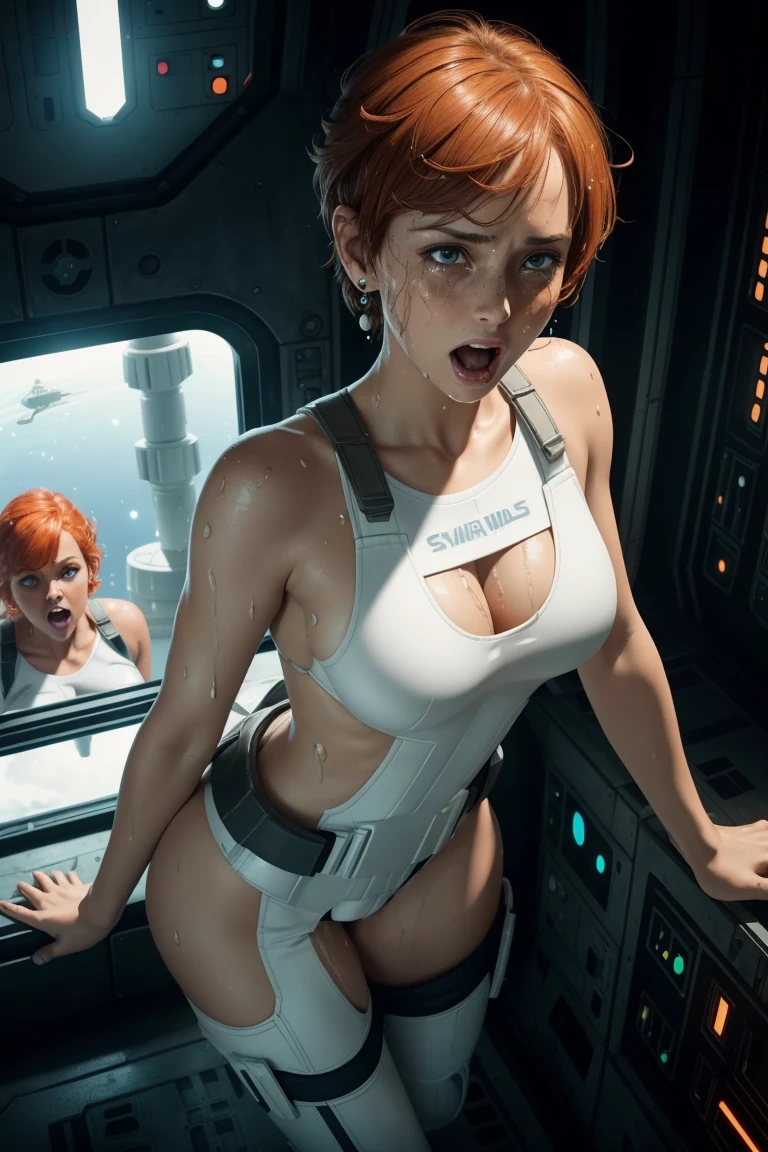 Jane,solo,red hair,green eyes,blush,space pod,neon lights,medium breasts,
nude,(detailed areolas, detailed nipples, detailed breasts),
all fours,open mouth,tongue out,cum on tongue,facial,
bed,captains quarters,sweat,collar,
(insanely detailed, beautiful detailed face, masterpiece, best quality) solo,