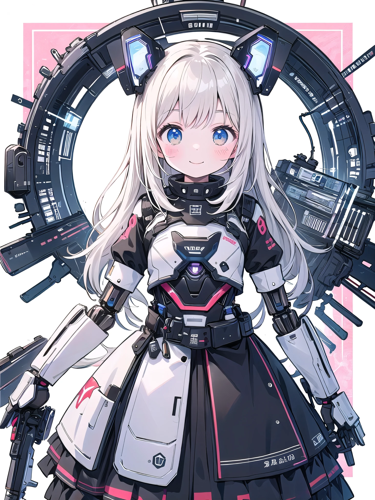 ****、cute、Happy smile、 Beautiful background ,  1 girl,  robot 、artificial human world、mechanical