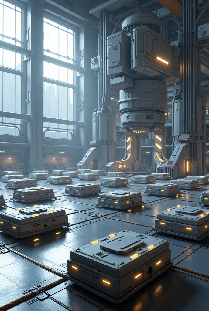 fantasy, archaeology theme, <lora:ExpeditionStyleXL:1> ExpeditionStyle an automated factory with robots assembling high-tech gadgets