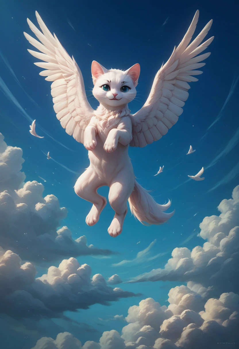  High Quality、 best quality、The cutest white kitten in the world、((Realistic:1.3))、 16 white wings on its back 、Floating in the air 