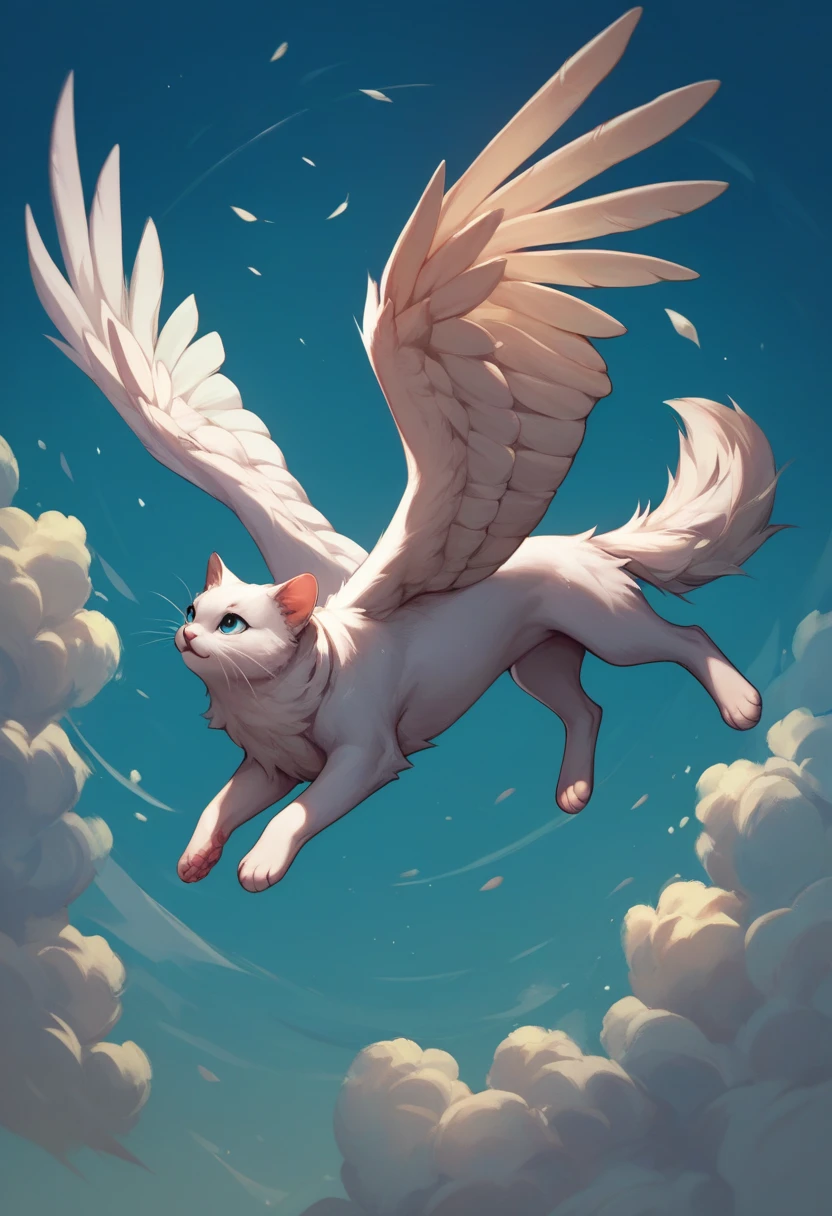  High Quality、 best quality、The cutest white kitten in the world、((Realistic:1.3))、 16 white wings on its back 、Floating in the air 