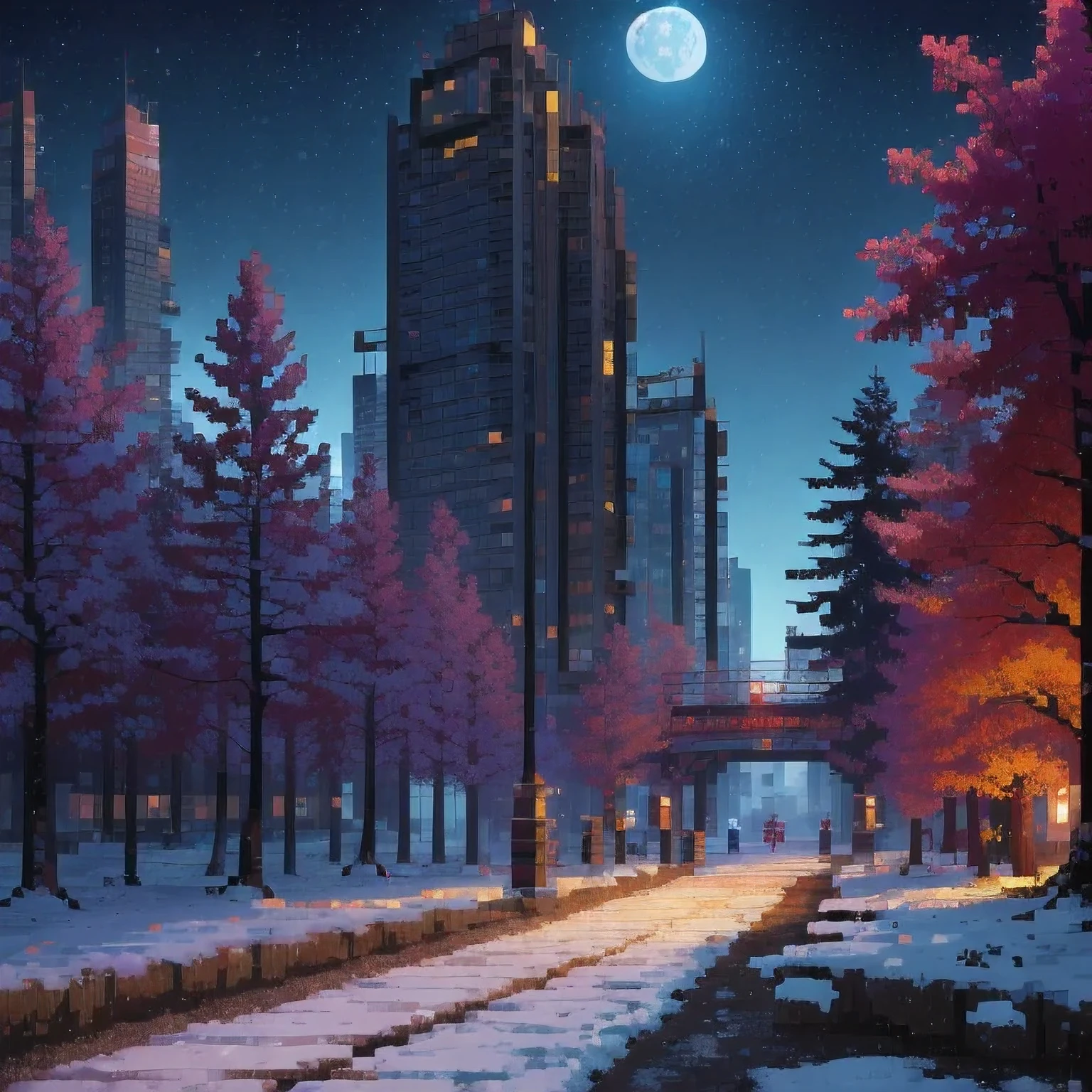 ((紫粉 City : 1.5)), (masterpiece), ( is the best quality: 1.0), ( Ultra High Resolution : 1.0), Detailed illustrations, Detailed Scenery , vibrant colors 紫粉 walking through the city, 8 K, night, Moon Clouds , ((magic, beautiful , Trees: 1.4 )), (( is the best quality, vibrant , 32 k Clear Lighting Effects )).
