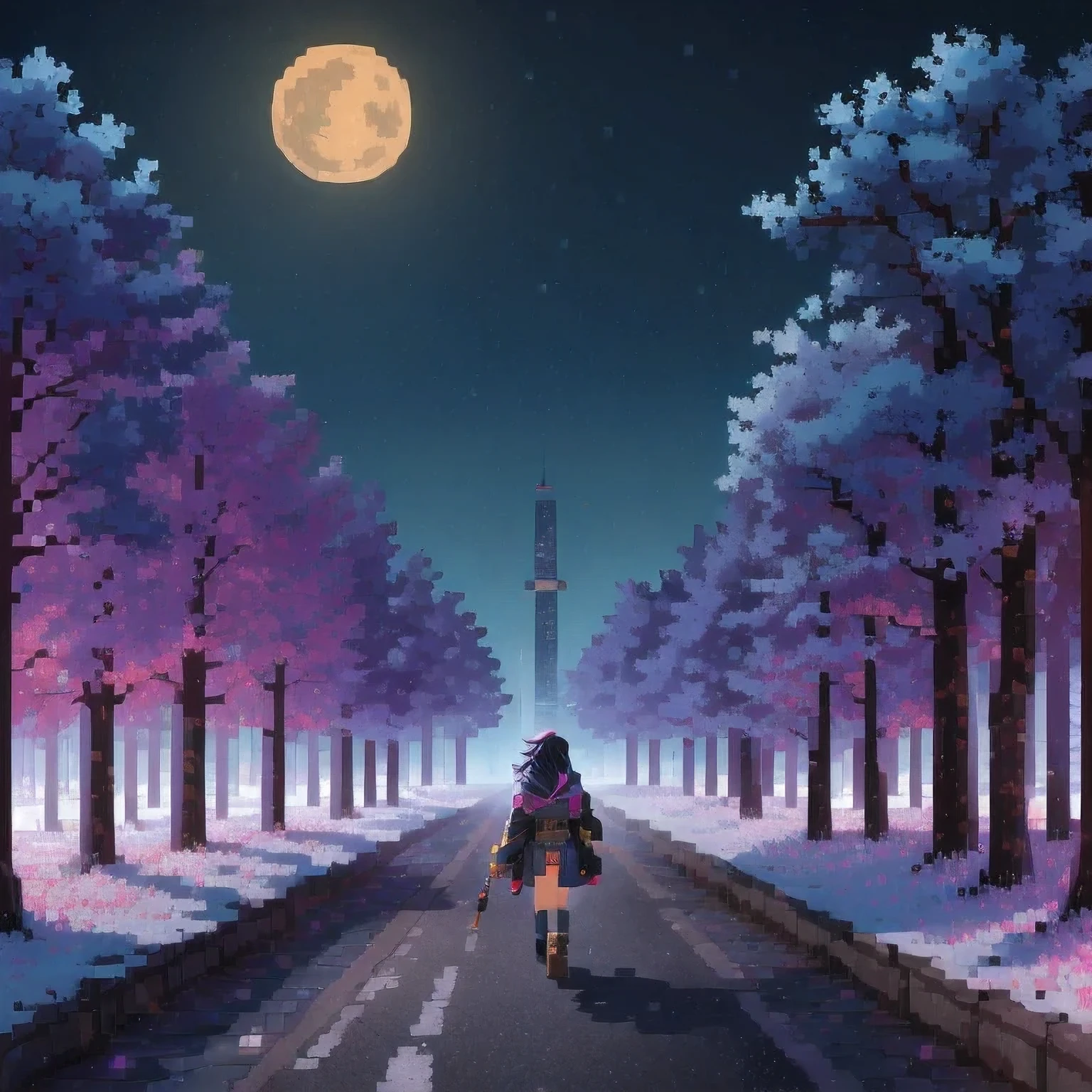 ((紫粉 City : 1.5)), (masterpiece), ( is the best quality: 1.0), ( Ultra High Resolution : 1.0), Detailed illustrations, Detailed Scenery , vibrant colors 紫粉 walking through the city, 8 K, night, Moon Clouds , ((magic, beautiful , Trees: 1.4 )), (( is the best quality, vibrant , 32 k Clear Lighting Effects )).
