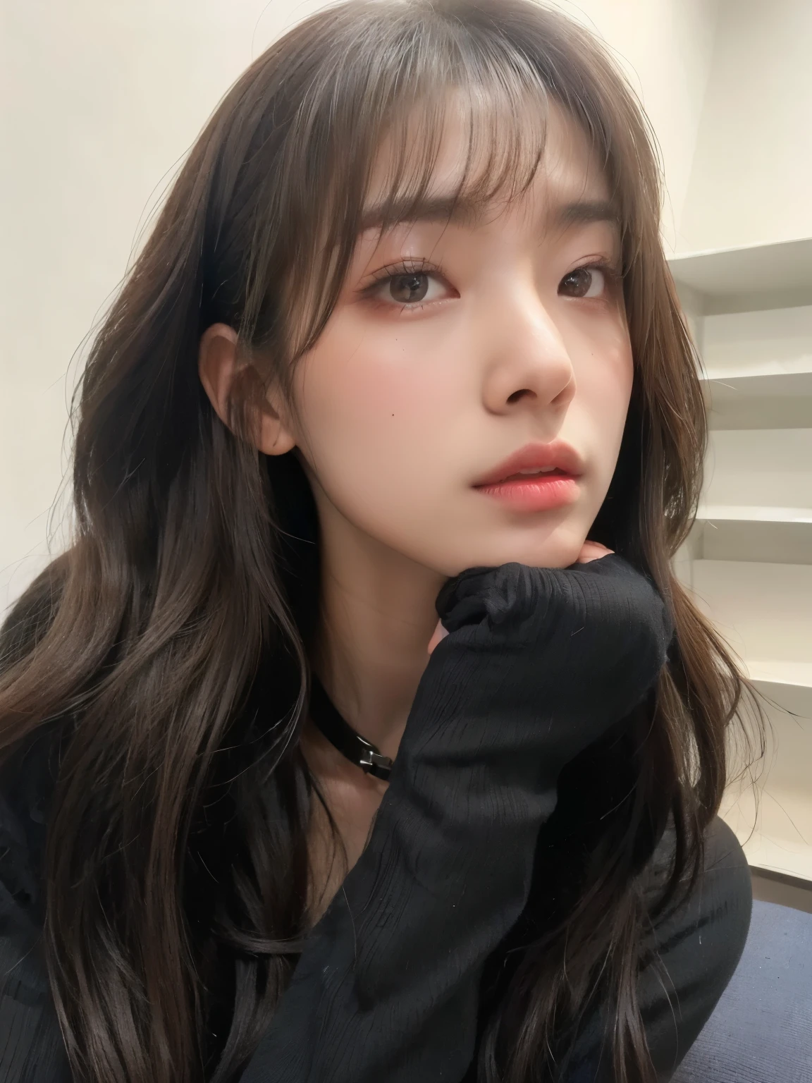 Araffe Asian woman with long hair and black gloves posing for a photo, Ulzzang, Kim Doyoung, Lalisa Manobal, Retrato de Jossi do Blackpink, Jinyoung Canela, Casa Yunjoo, Lee Ji-eun, Heonhwa Choe, Lee Ji - Eun, como franja, Sakimichan, Jaeyeon Nam