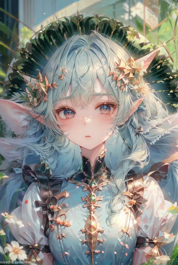 Sagittarius、bow、Beauty、Short Hair、Kusano Kan 、Elf Ears、 beautiful plant colored eyes、 grass blue hair 、Athena、bowを構えている、bow矢