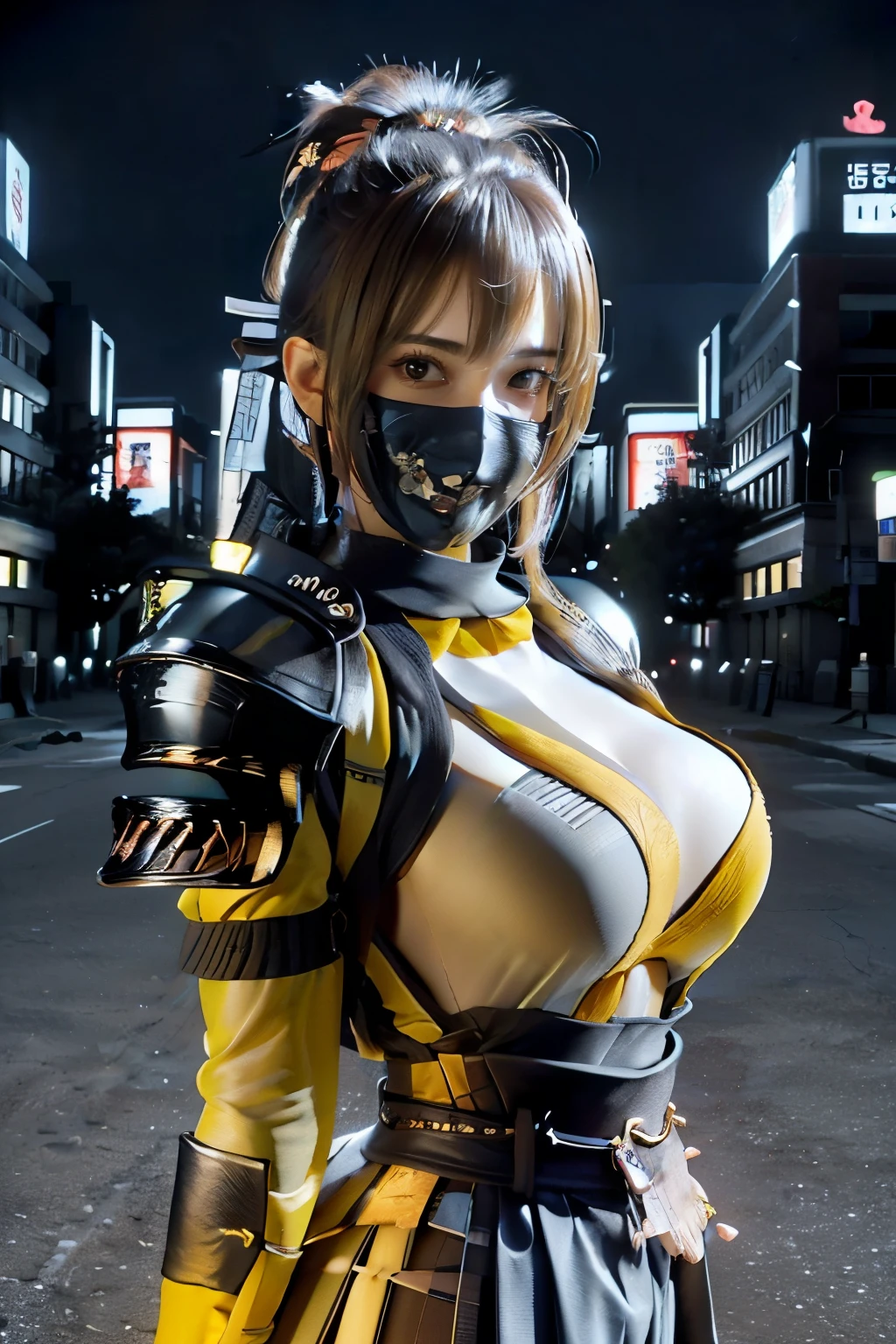 ninja girl,
((erotic smile expression)),
(night scene background.
old Japanese Tokyo city street atmosphere),
(city lights),
(face detail),
(hand detail),
(cleavage),
((solid big breasts:1.3)),
(exposed belly:1.2)),
((Sexy ninja armor:1.4)), ((a pair of samurai hanging on the back shoulders:1.2)),
((Cameltoe:1.1)),
8k,RAW photo,
(best quality),
(masterpiece),
realistic,
photo-realistic,
best quality,
masterpiece,
(ultra high resolution),
8K, 1girl, natural skin texture,
Natural skin texture,
dynamic pose,