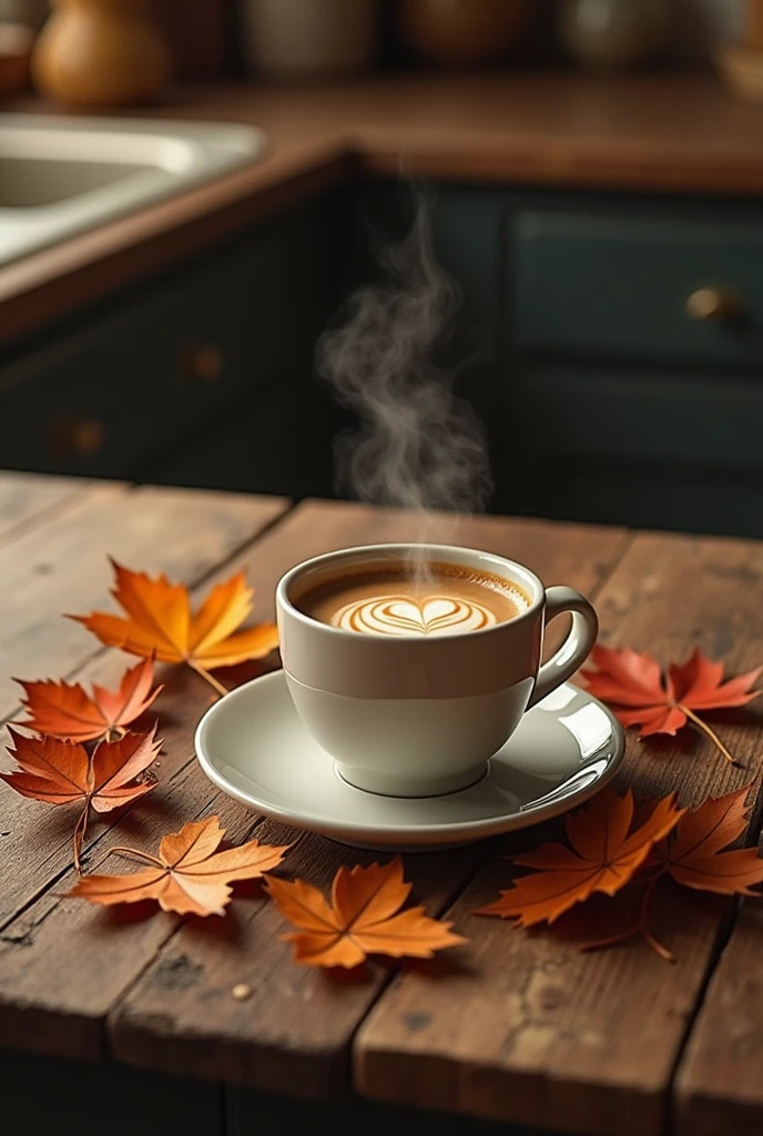 A beautiful cup of coffee on a nice table with loaves around it and a book 