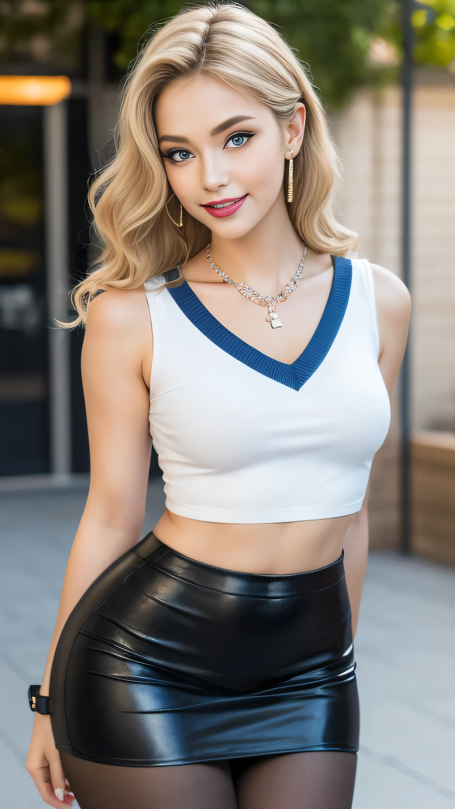 1 female、(solo)、(european:2)、(blonde:1.4)、(Super beautiful)、(beautiful face:1.4)、(detailed face:1.2)、(Stand in front of the big screen of the weather map:1.5)、(shot above the knee)、(weather forecast announcer:1.5)、(Top brand suits:1.5)、(Raise the hem of your skirt to reveal your panties:2.9)、(white panties:2)、(bare legs:1.5)、(Clothes:2)、broadcasting equipment、(TV station news studio:2)、(At SFW:1.0)