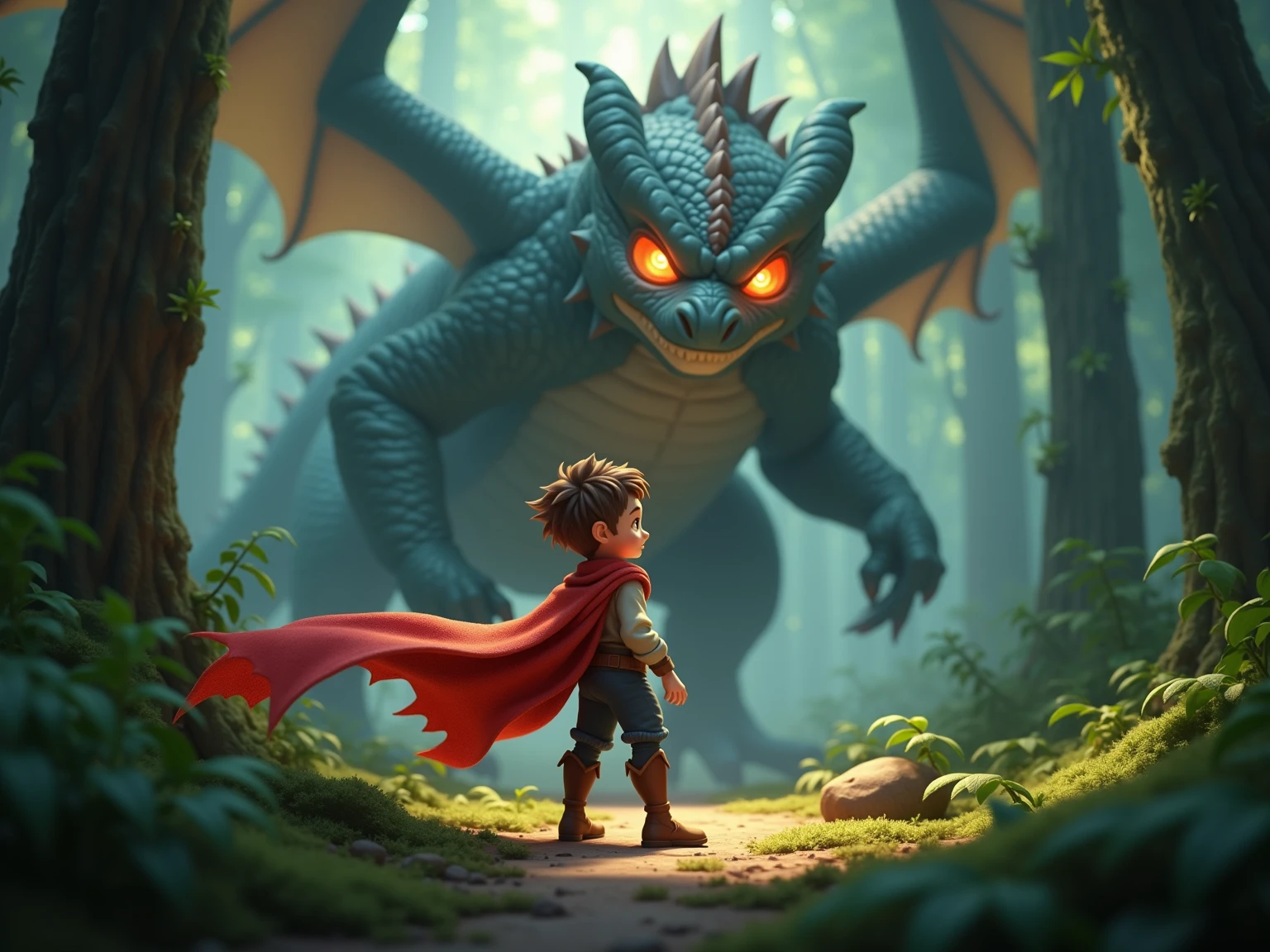Image of a boy and a dragon standing on a rock, who find a family of dragons who welcome them with open arms,Arte infantil em Artstation, painting digital adorable, Fantasia pintura fosca,fofo, animated film, 3 d animated movie, Directed by: Ni Yuanlu, friendly guy and small creature, Arte Oficial, imagem promocional do filme, animation movie still, Directed by: Aleksander Gierymski