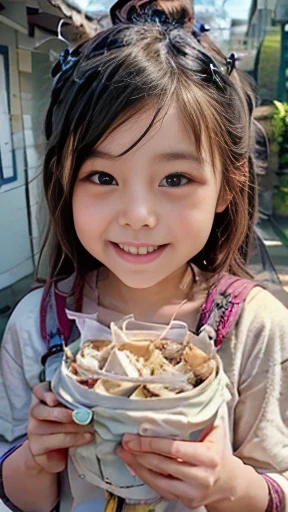 An elementary school student with a transcendental cute face、 cute beautiful girl 、Beautiful elementary school student、Cheerful smile