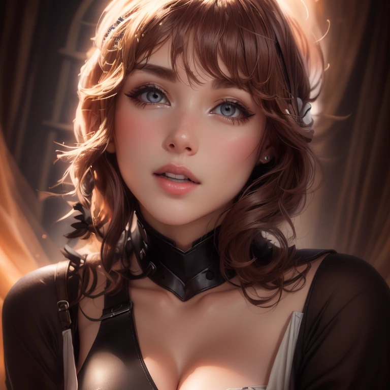 a light skinned woman with a semi round face, golden eyes,golden eyes,golden eyes,golden eyes,golden eyes,golden eyes,golden eyes,golden eyes,golden eyes, broken demon wings, demon tail, horns, brown hair, wearing a cute pink gothic dress, (best quality,4k,8k,highres,masterpiece:1.2),ultra-detailed,(realistic,photorealistic,photo-realistic:1.37),fantasy,horror,dark fantasy,digital art, intricate details,highly detailed,dramatic lighting,cinematic,moody atmosphere,rich textures