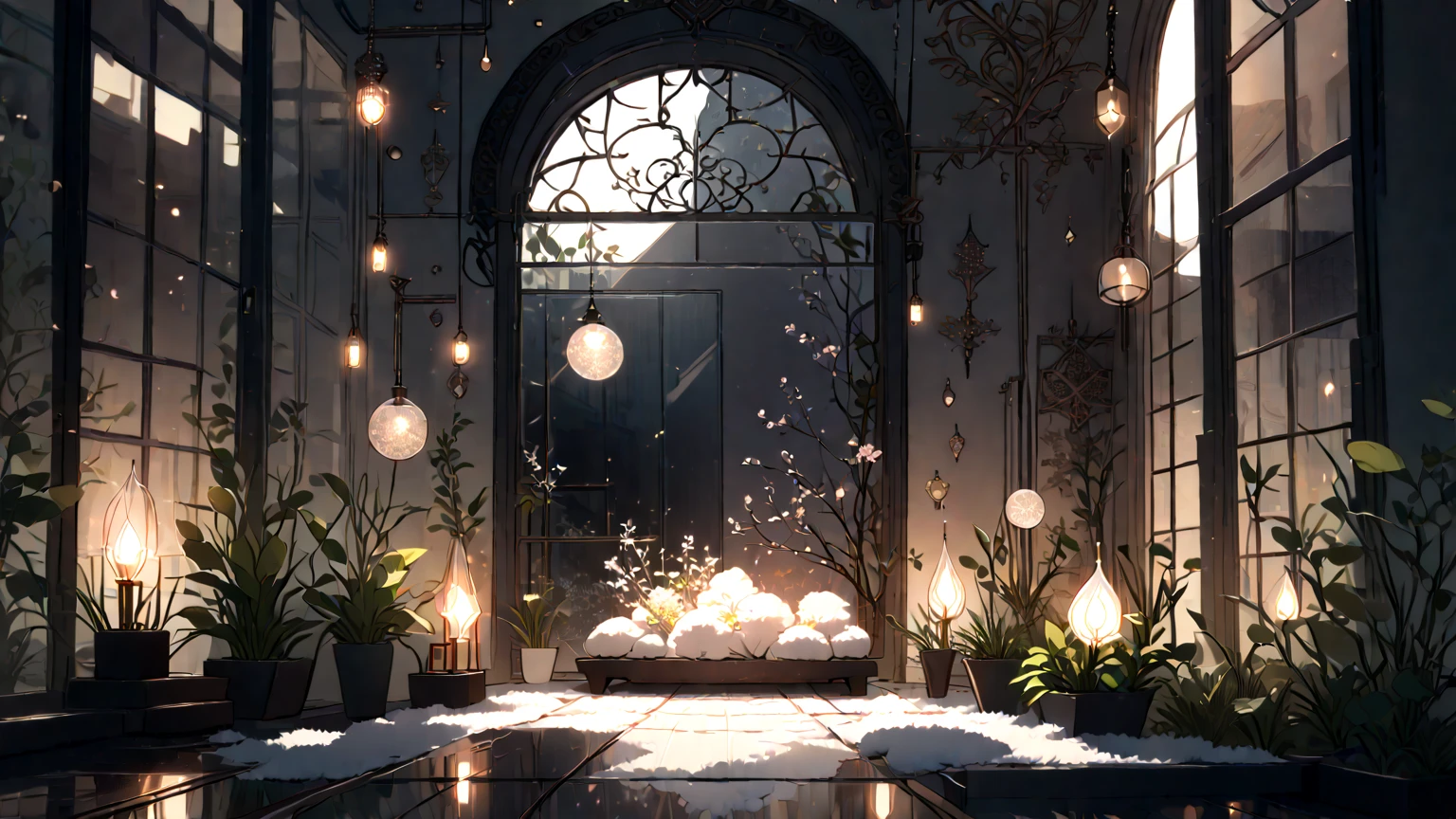 stylish and cute room background, simple,A very huge window,warm, Aromatic Candles 