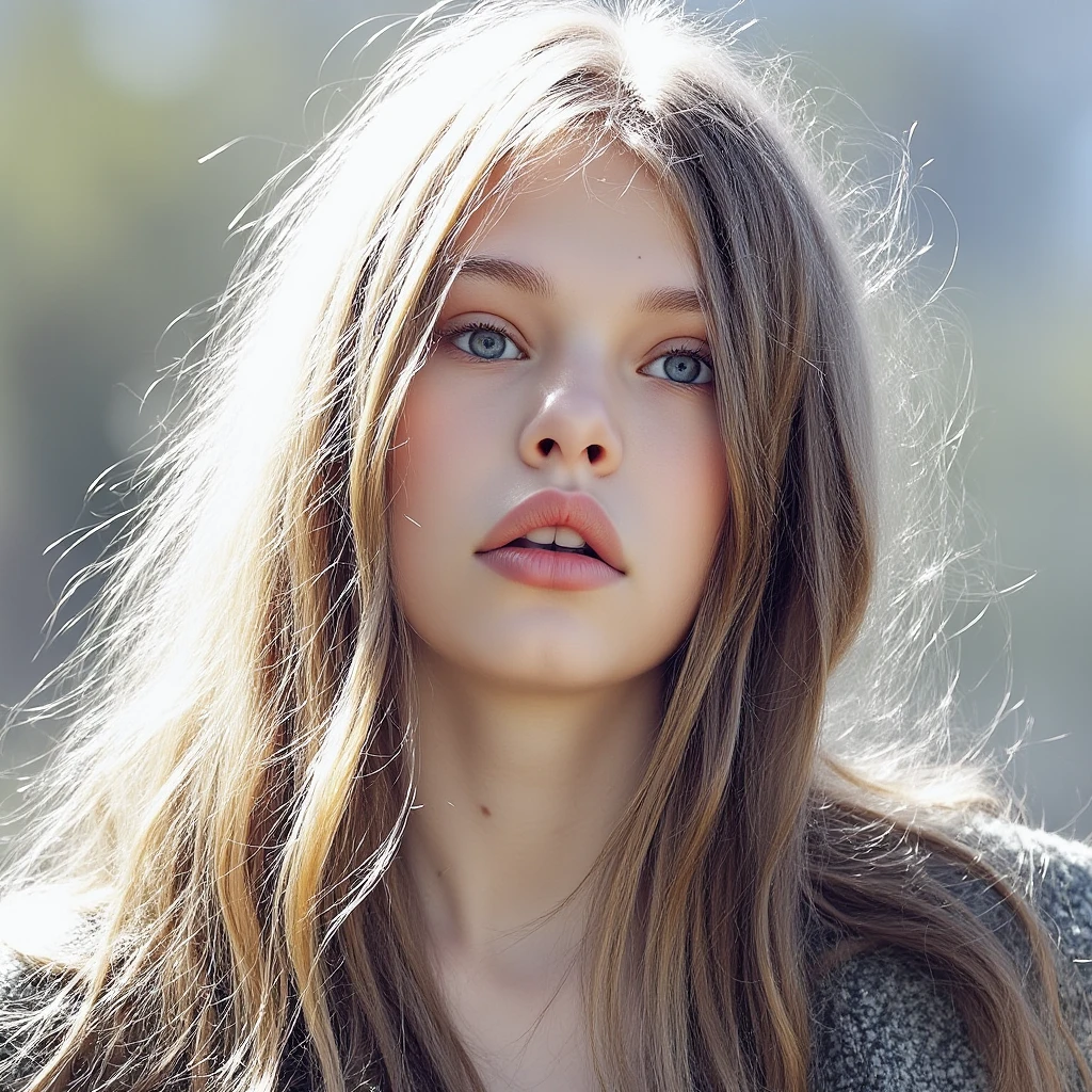 Ultra-realistic, high-definition professional photo of a young European supermodel with perfectly detailed facial features. She has high cheekbones, full, natural lips, and large, expressive almond-shaped eyes with a calm, confident gaze. Her face is meticulously rendered to capture every nuance, from subtle skin textures to the natural glow of her flawless complexion. She is tall and slim, with long, toned legs, a narrow waist, and a naturally small chest, exuding a delicate, youthful elegance. Her straight, light blonde hair falls smoothly, adding softness and sophistication to her look. Photographed with cinematic lighting and studio-quality clarity, capturing every detail as if it were for a luxury fashion magazine cover, ideal for high-fashion lingerie or beauty editorials